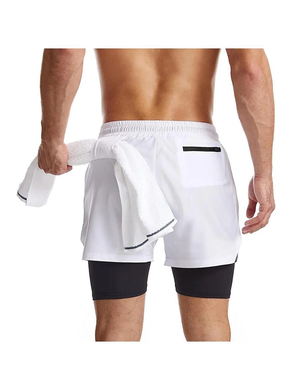 Beyaz Kısa Taytlı Erkek Sporcu Şortu-4
