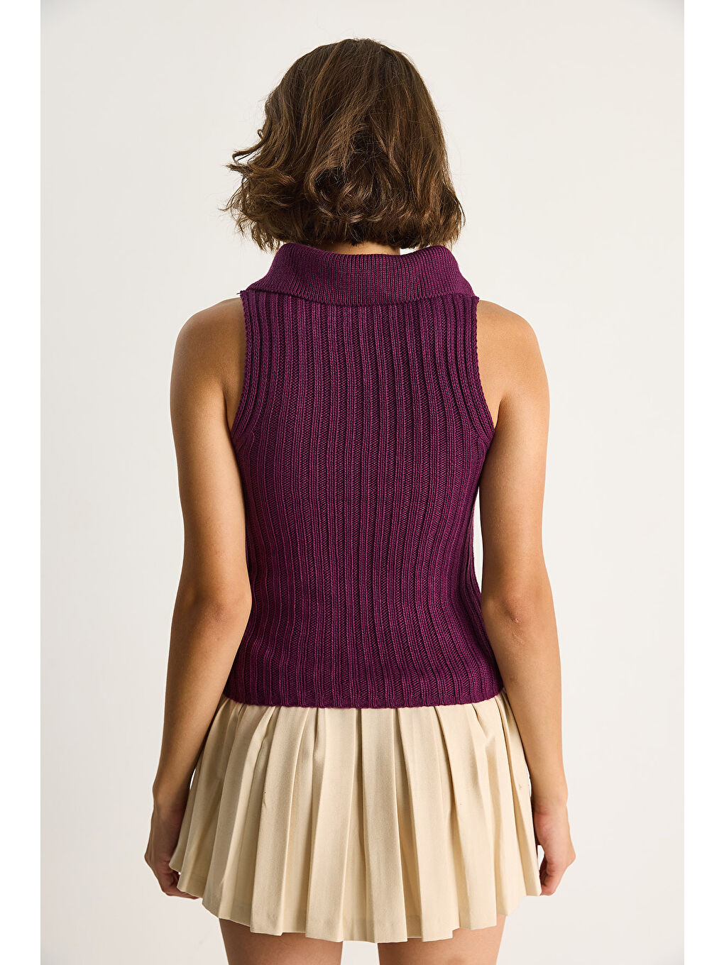 Mürdüm Kadın Yakalı Fitilli Yazlık Triko Bluz-6