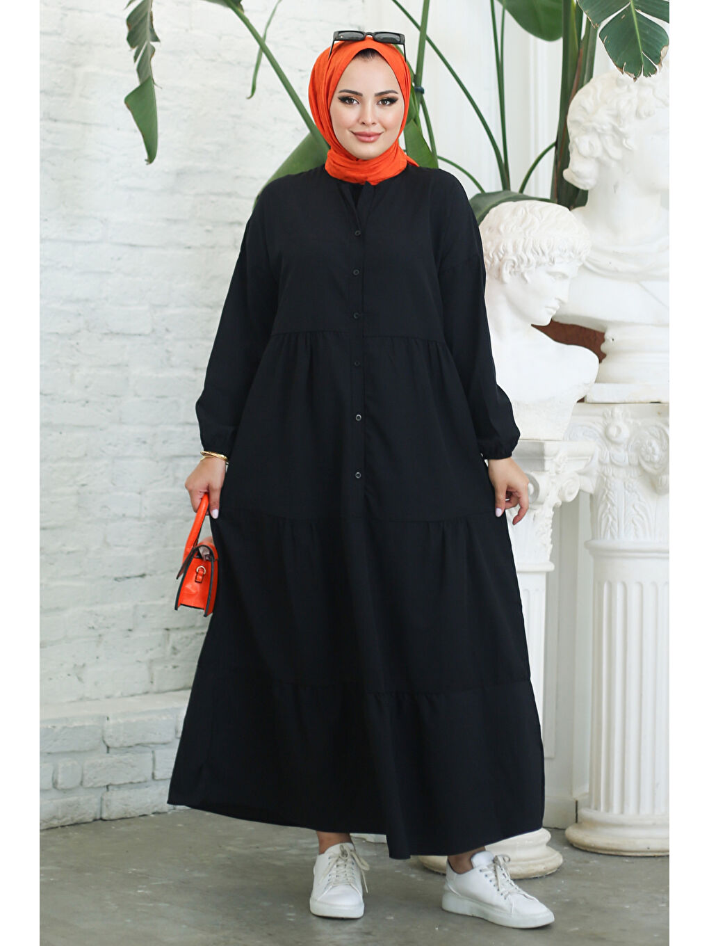 Büzgülü Pat Detaylı Elbise Siyah - 27293-1