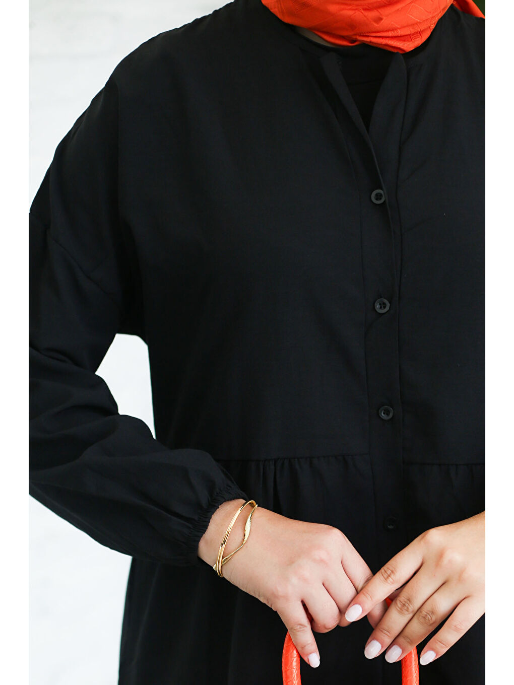 Büzgülü Pat Detaylı Elbise Siyah - 27293-4