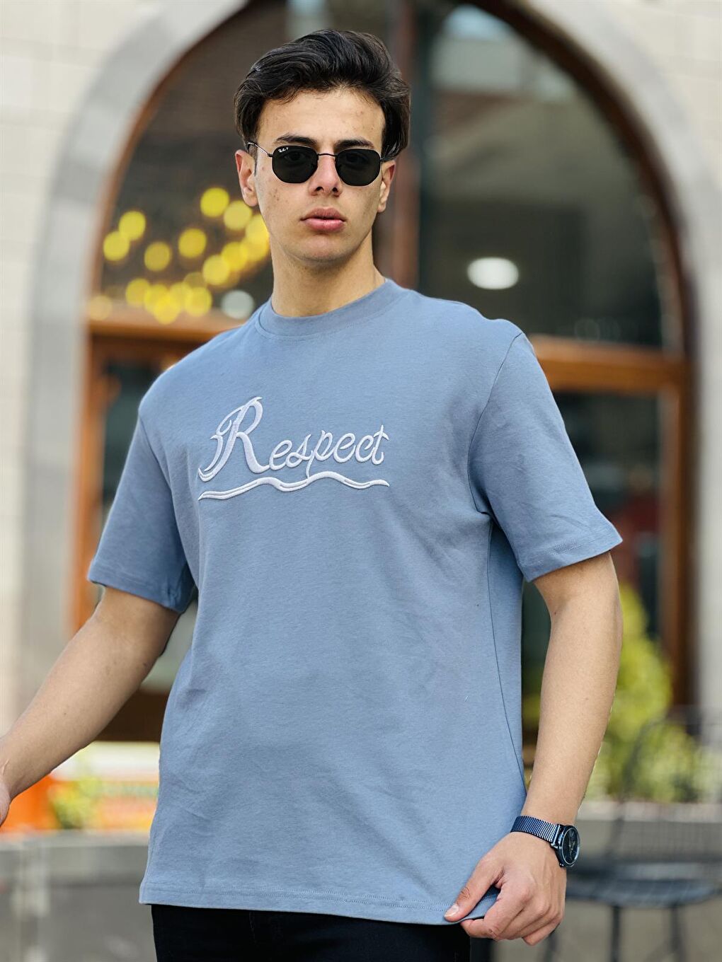 Gri Respect Nakışlı Kısa Kollu Tişört Regular Fit- Füme