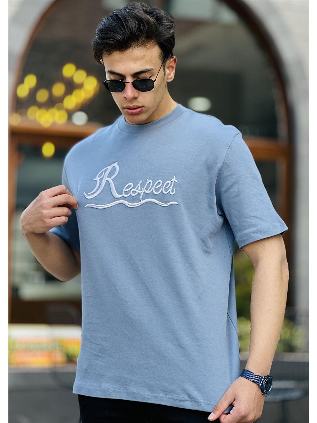 Gri Respect Nakışlı Kısa Kollu Tişört Regular Fit- Füme-2