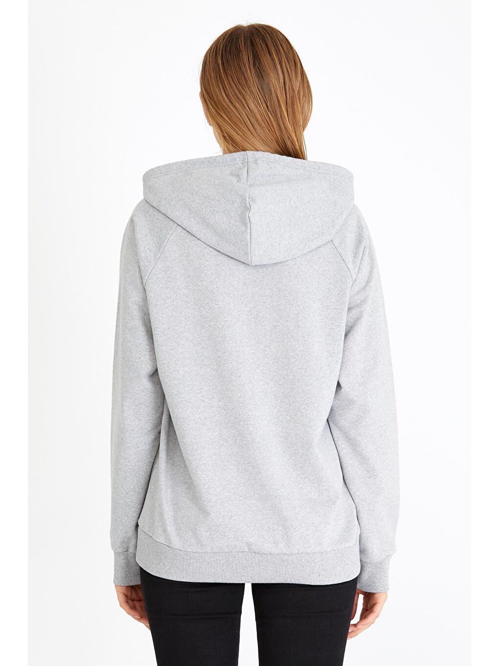 Kadın Gri Renk Kapüşonlu Basic Örme Hoodie-4