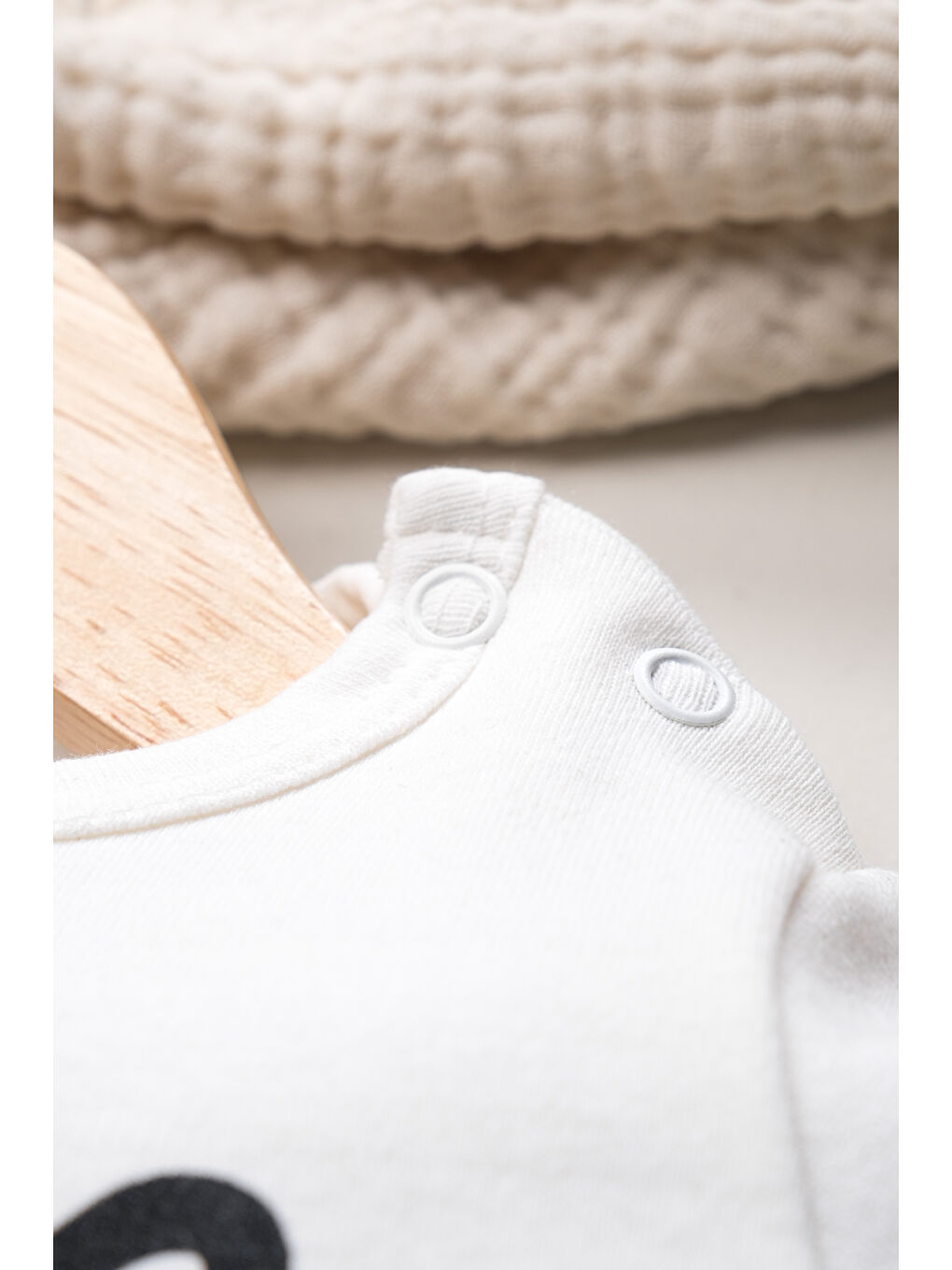 Unisex Organik Beyaz Anne Baba Baskılı Yandan Çıt Çıtlı 0-12 Ay-2