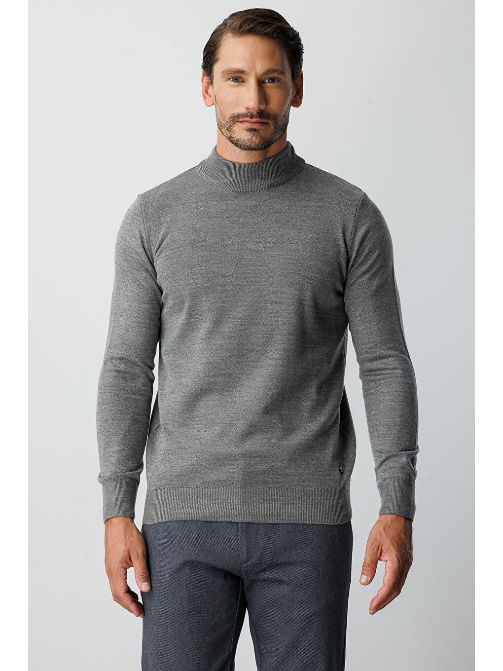 Gri Antrasit Dar Kalıp Yarım Balıkçı Düz Uzun Kollu Triko-1