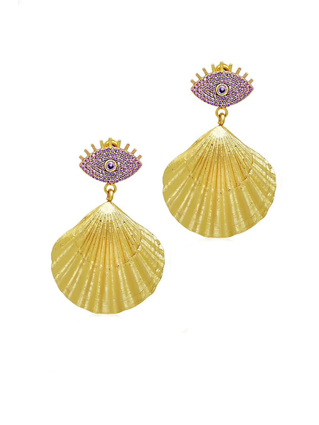 Sarı Artisan İstiridye Sallantılı 18 K Altın Kaplama Küpe-2