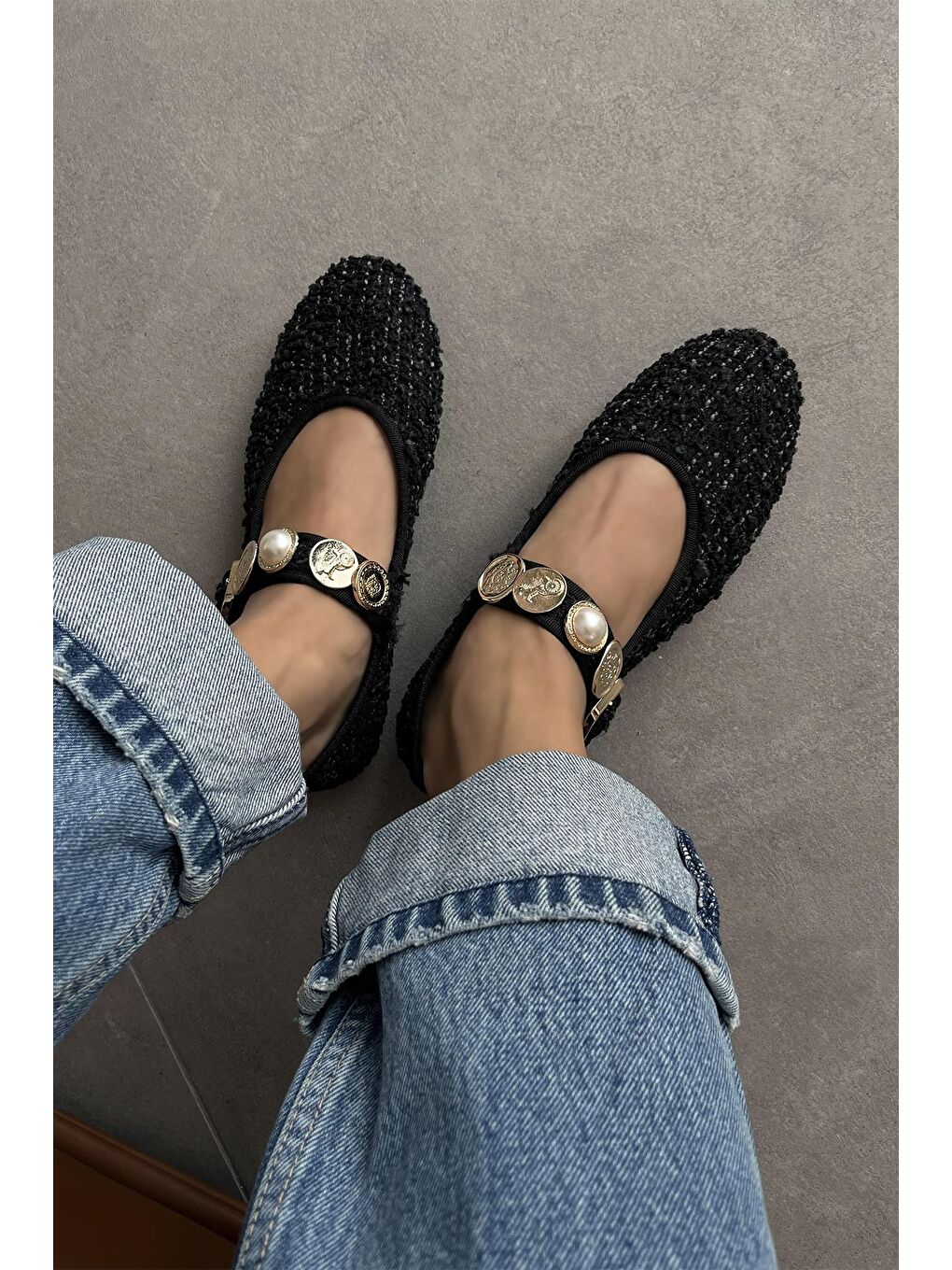 Leonardo Kadın  Aksesuar  Detay  Keten Babet Siyah-1