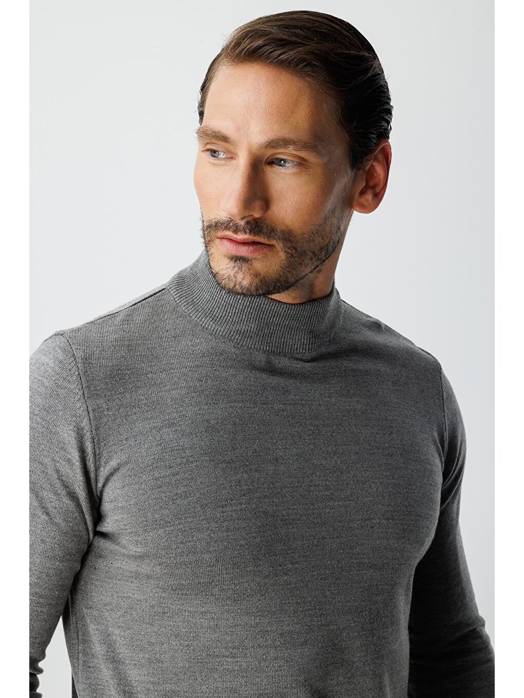 Gri Antrasit Dar Kalıp Yarım Balıkçı Düz Uzun Kollu Triko-2