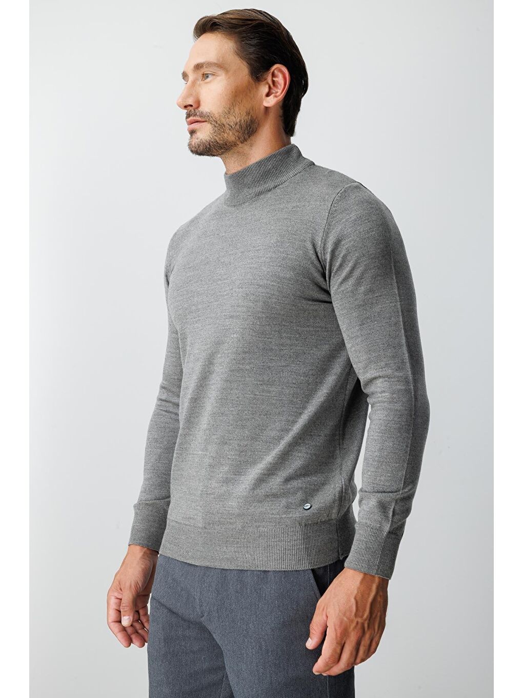 Gri Antrasit Dar Kalıp Yarım Balıkçı Düz Uzun Kollu Triko-3