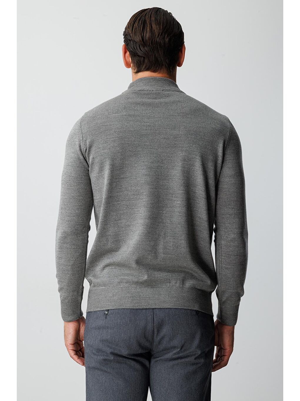 Gri Antrasit Dar Kalıp Yarım Balıkçı Düz Uzun Kollu Triko-4