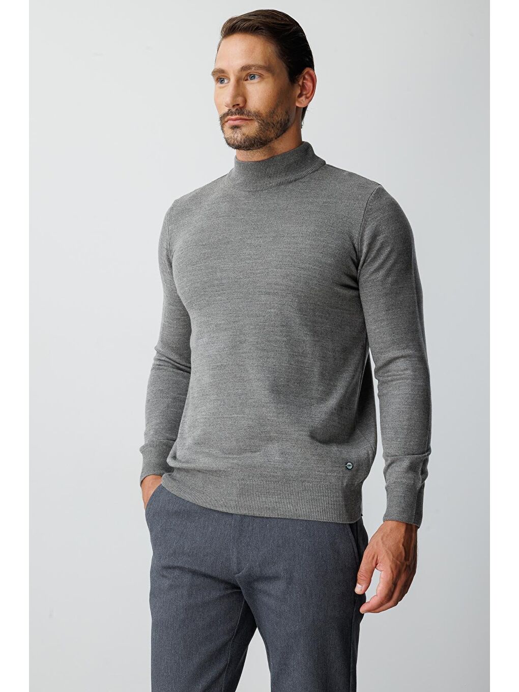 Gri Antrasit Dar Kalıp Yarım Balıkçı Düz Uzun Kollu Triko-5