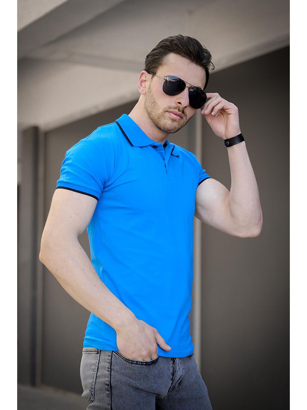 Mavi Colton Yakası Biyeli Likralı Slim Fit Erkek Polo Yaka Tshirt