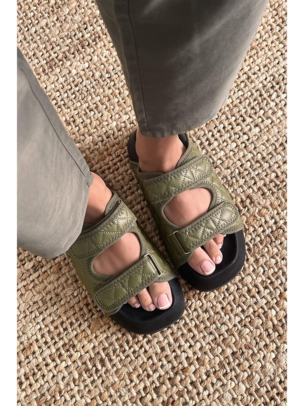 Flex  Kadın  Kapitone Detay  Günlük Terlik Haki-1