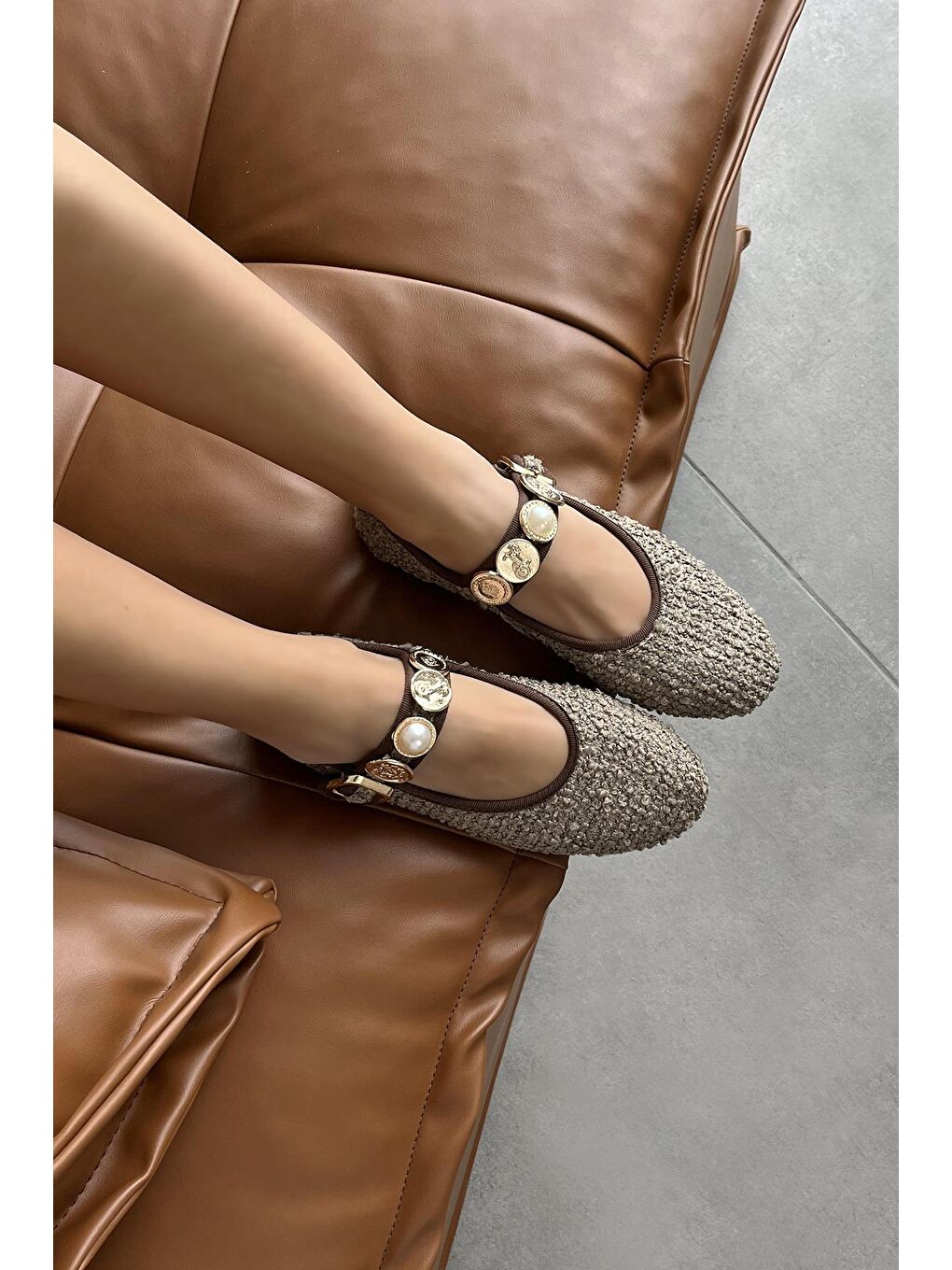 Bej Leonardo Kadın  Aksesuar  Detay  Keten Babet Vizon-1