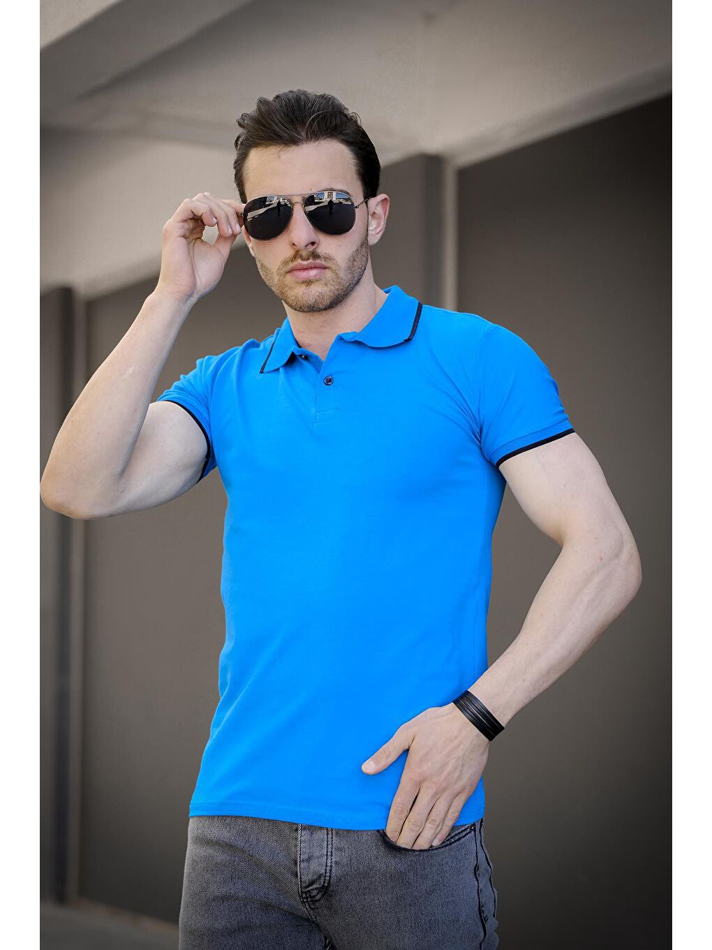Mavi Colton Yakası Biyeli Likralı Slim Fit Erkek Polo Yaka Tshirt-1