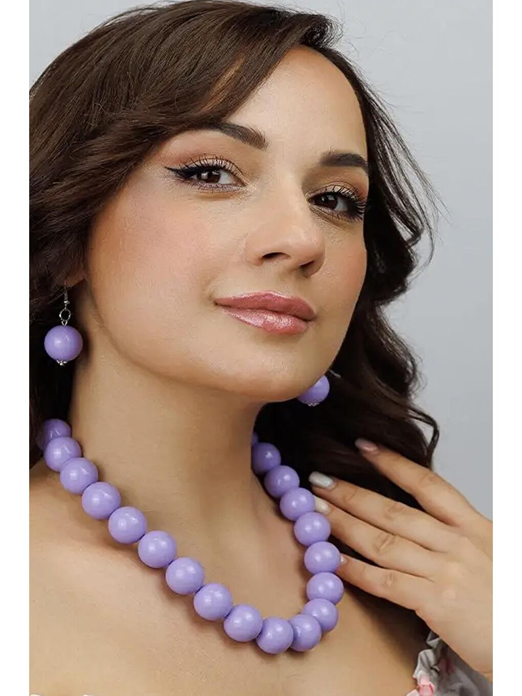 Lila Büyük Boncuklu Kadın Kolye - 20mm Boncuklu-1