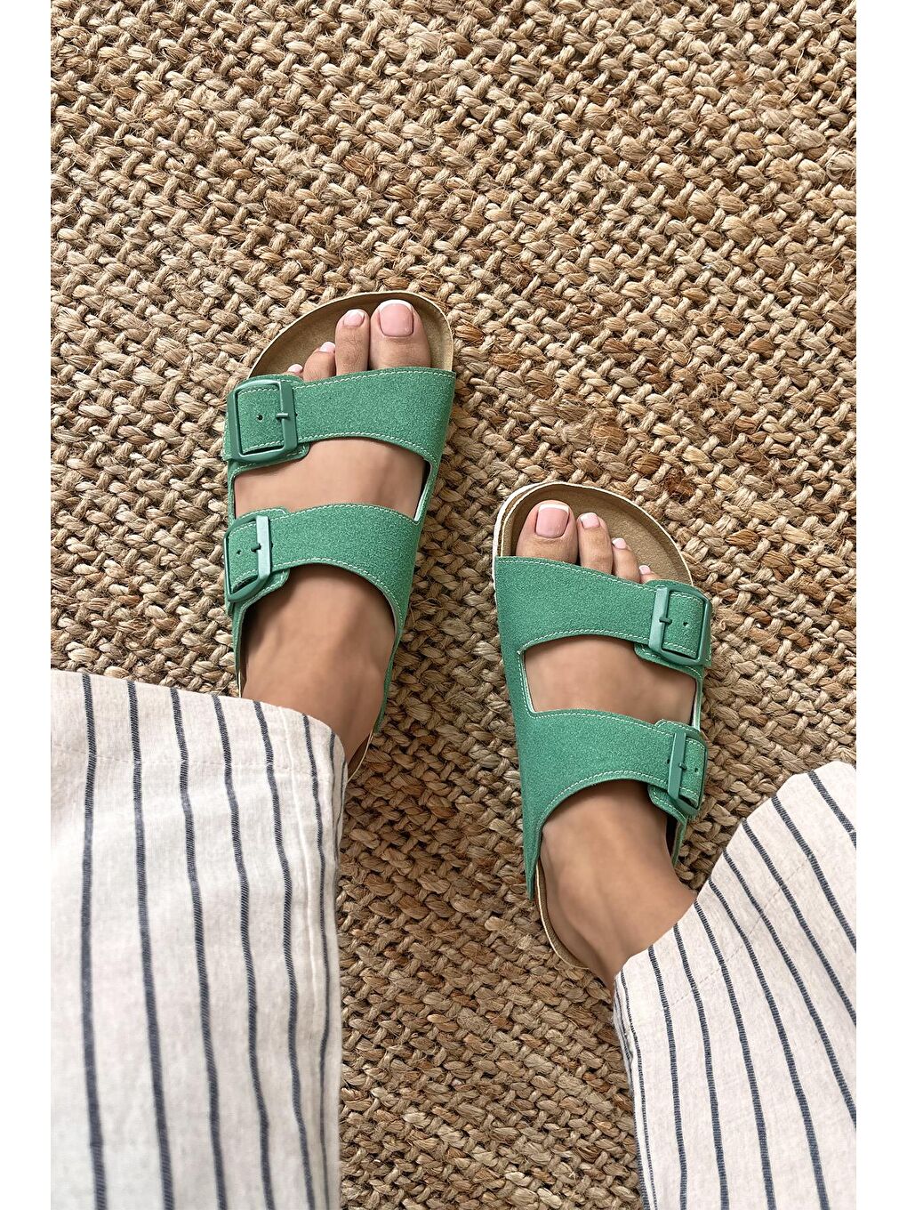 Zahra   Kadın  Toka  Detay  Günlük  Konfor Terlik Yeşil