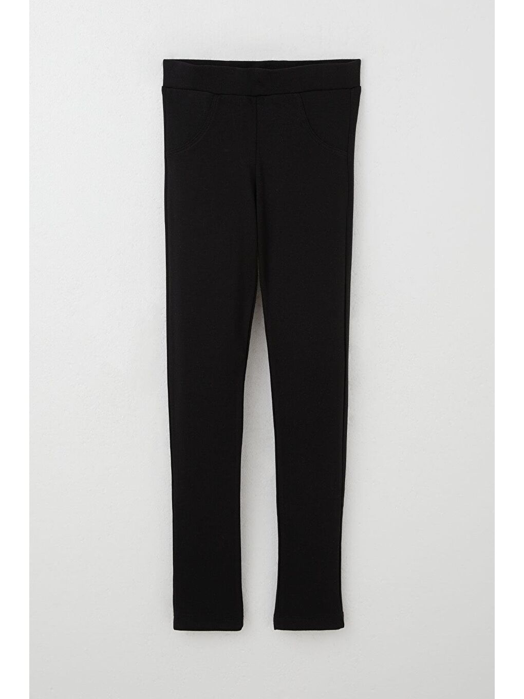 Kız Çocuk Tayt Cep Kısmı Kontrast Dikiş Detaylı Siyah (7-12 Yaş)