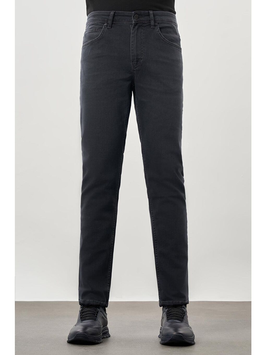 Koyu Antrasit Düz Gabardin Pamuklu 5 Cep Slim Fit Casual Denim Jean Pantolon 1023245158
