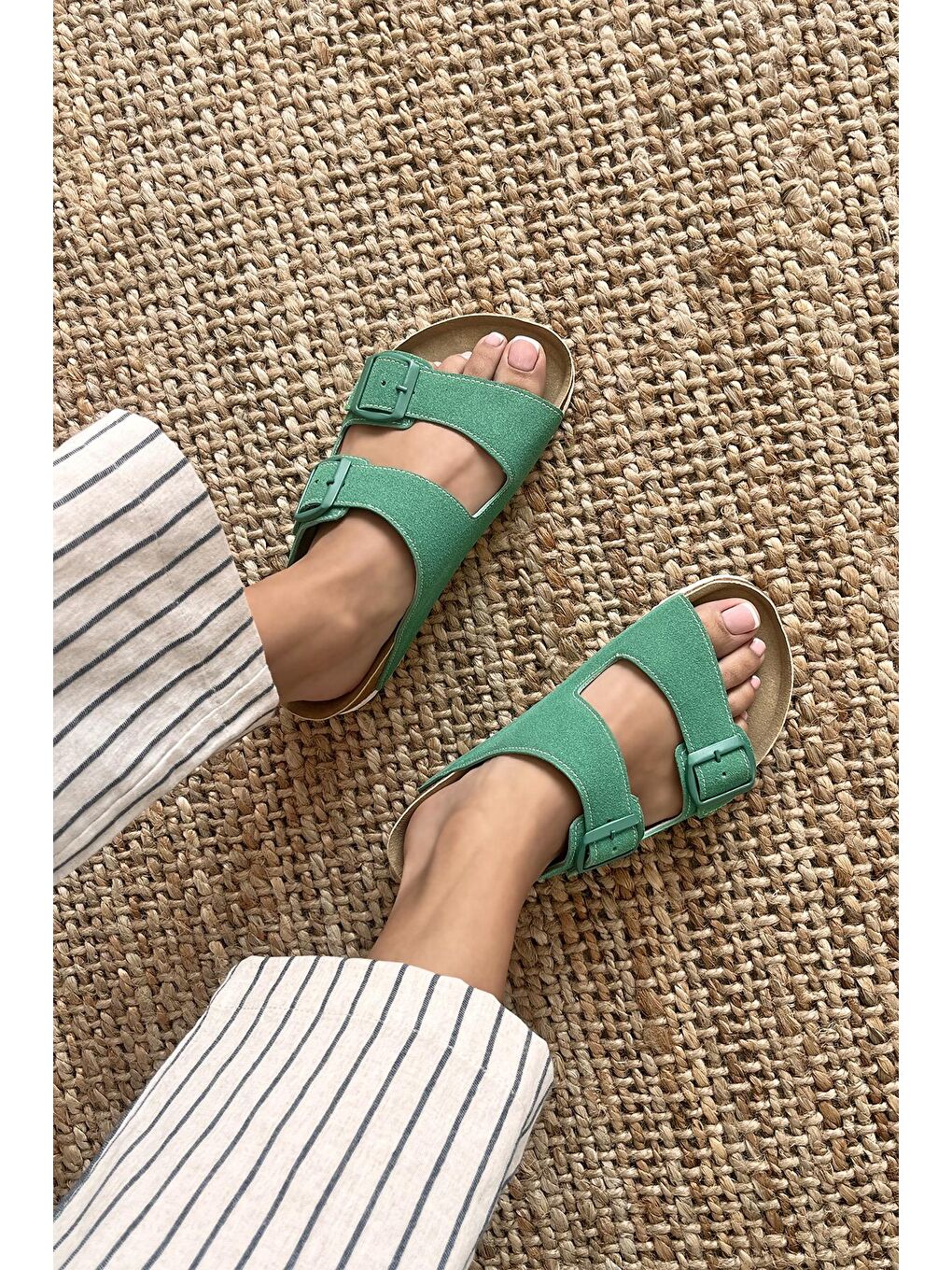 Zahra   Kadın  Toka  Detay  Günlük  Konfor Terlik Yeşil-2