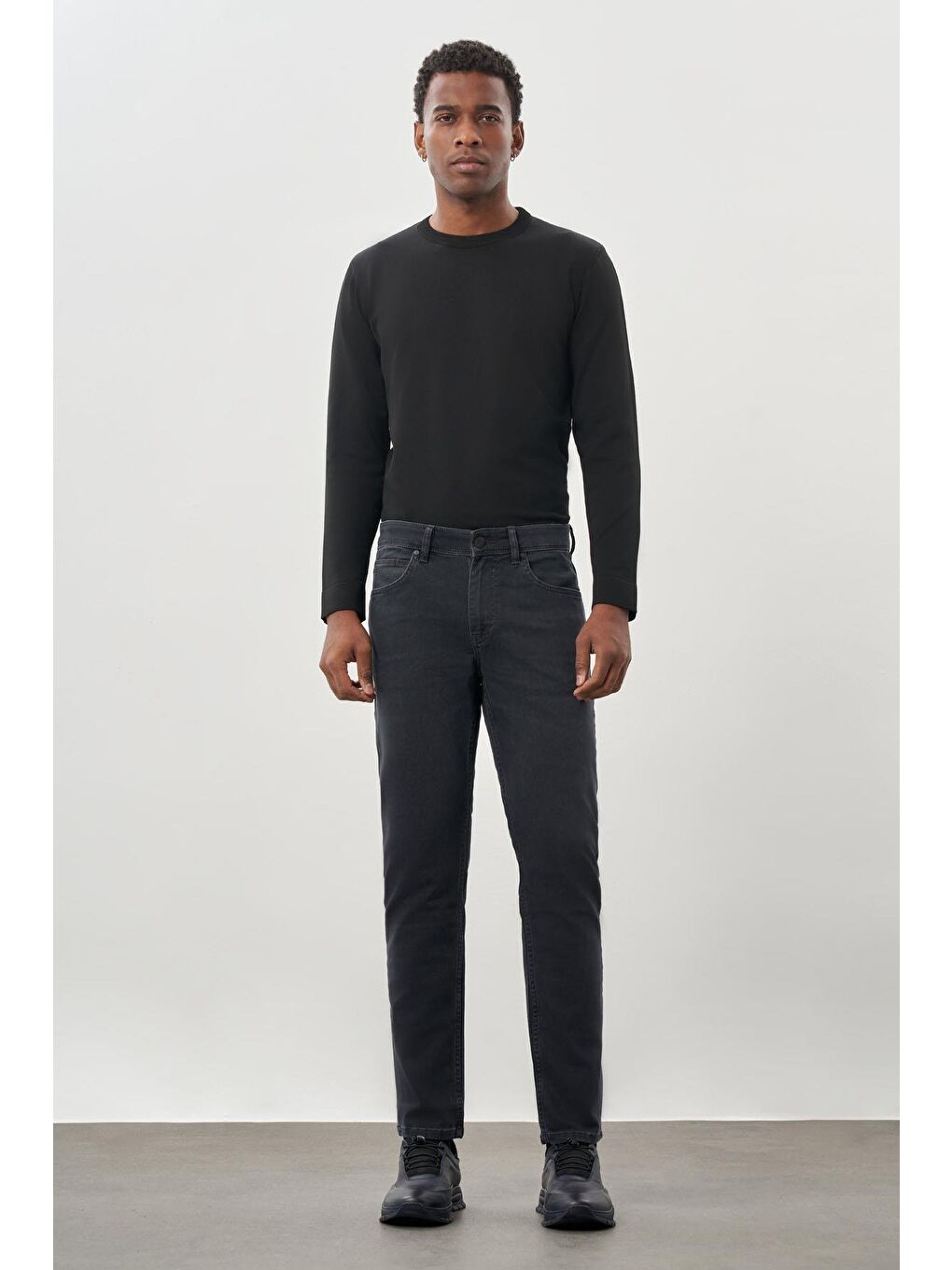 Koyu Antrasit Düz Gabardin Pamuklu 5 Cep Slim Fit Casual Denim Jean Pantolon 1023245158-1
