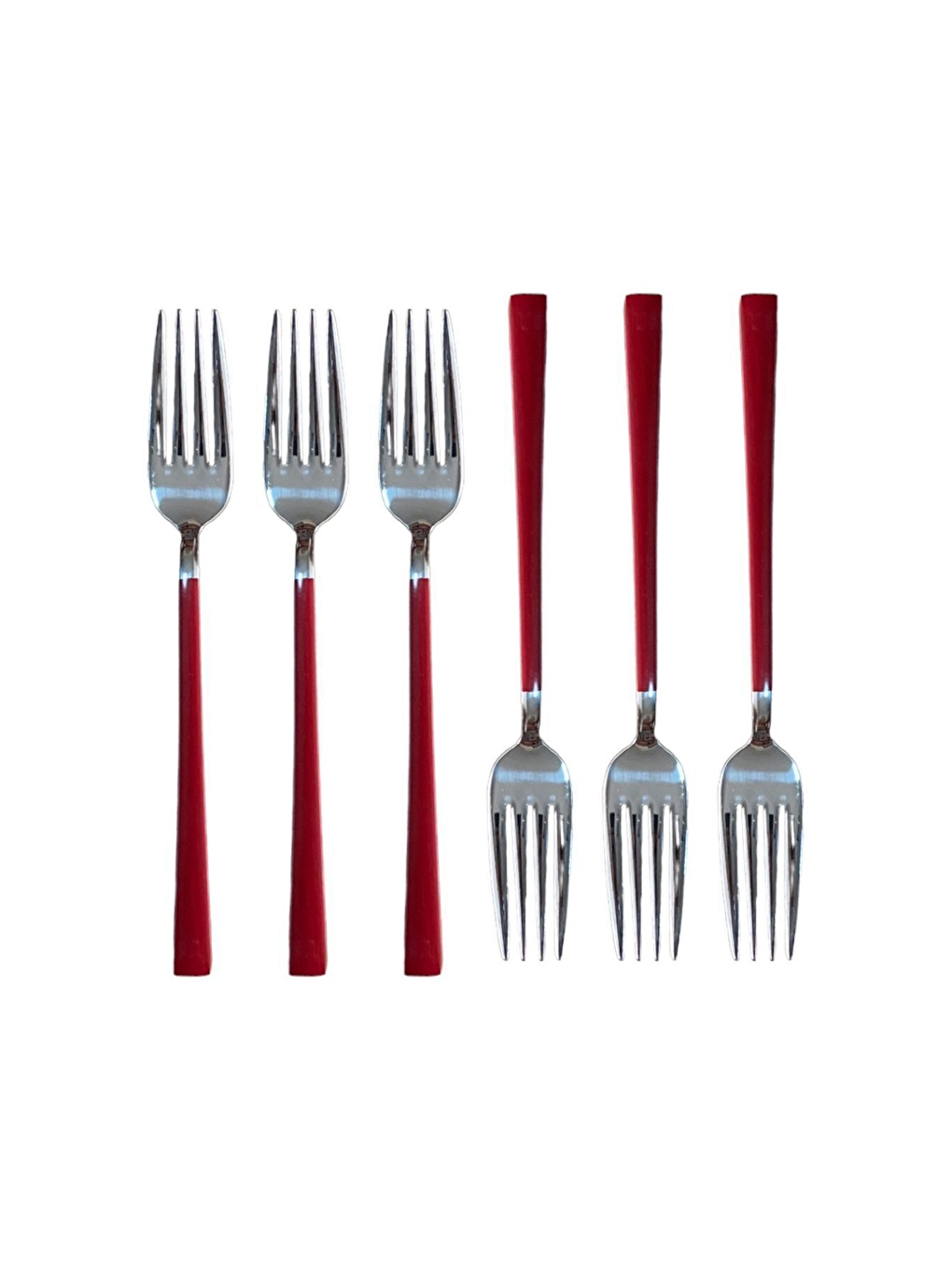 Beyaz Parlak Gümüş Kırmızı Tatlı Çatal ve Kaşık Seti - 12 Adet Kahvaltı Pasta Tatlı Çatal Kaşık Seti-2