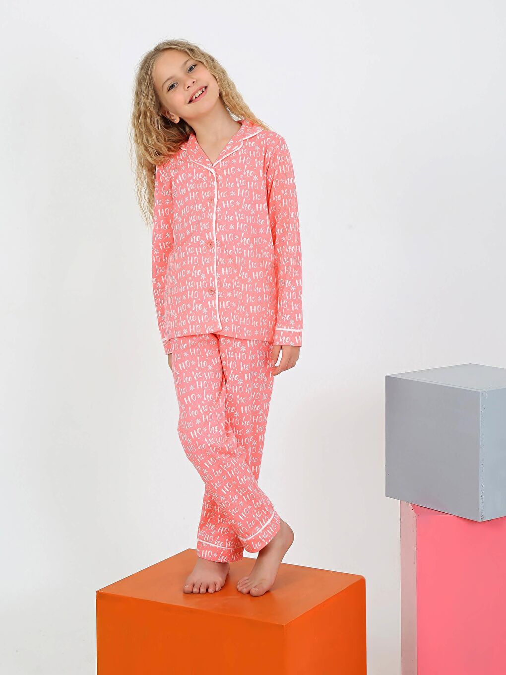 Vitmo Pembe Düğmeli Kız Uzun Kollu 'Hoho' Model Pijama Takımı - 1
