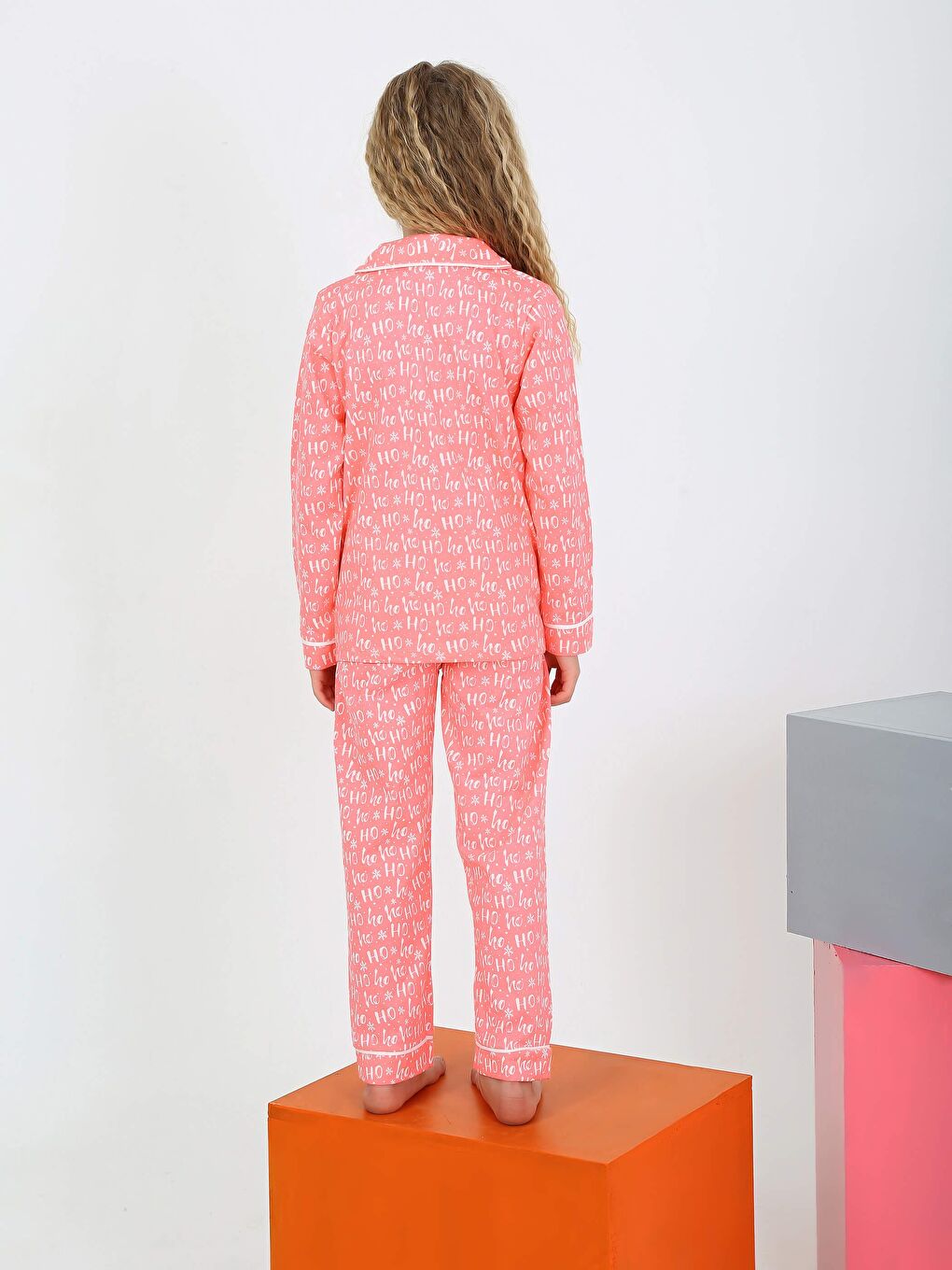 Vitmo Pembe Düğmeli Kız Uzun Kollu 'Hoho' Model Pijama Takımı - 2