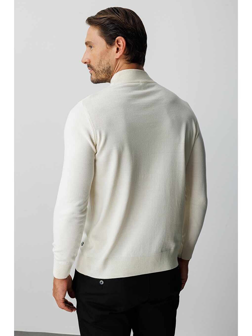 Ekru Kemik Dar Kalıp Yarım Balıkçı Düz Uzun Kollu Triko-3