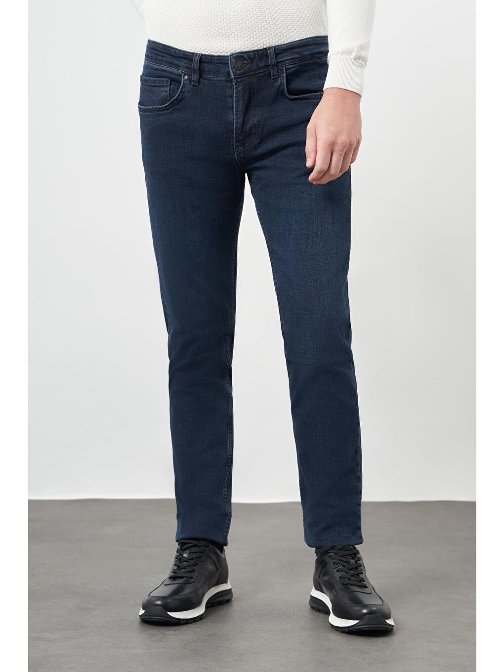 Koyu Lacivert Düz Gabardin Pamuklu 5 Cep Slim Fit Casual Denim Pantolon 1023245155