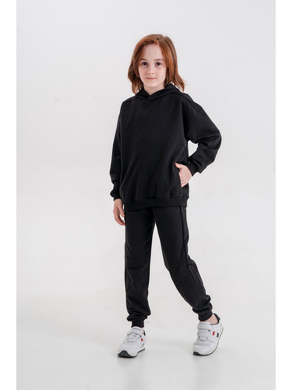 Mışıl Kids Siyah Basic Kapüşonlu Sweatshirt Eşofman Takımı