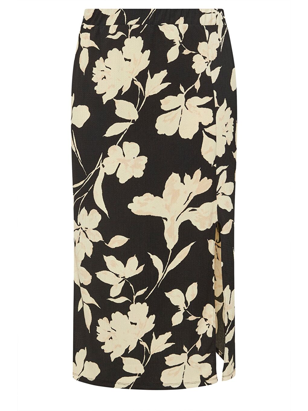 Siyah Büyük Beden Bürümcük Kumaş Yırtmaç Detaylı Beli Lastikli Etek 303769-5