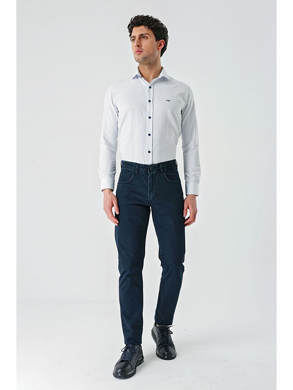 Lacivert Armürlü Pamuklu 5 Cepli Slim Fit Dar Kesim Casual Denim Pantolon 1023240157-3