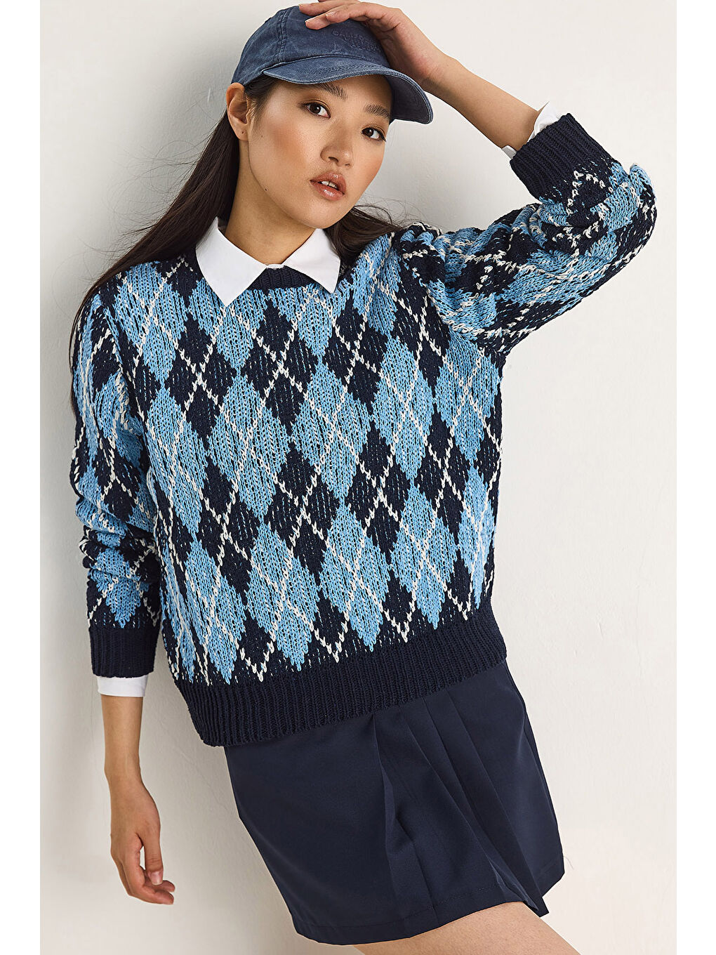 Lacivert Kadın Baklavalı Kazak