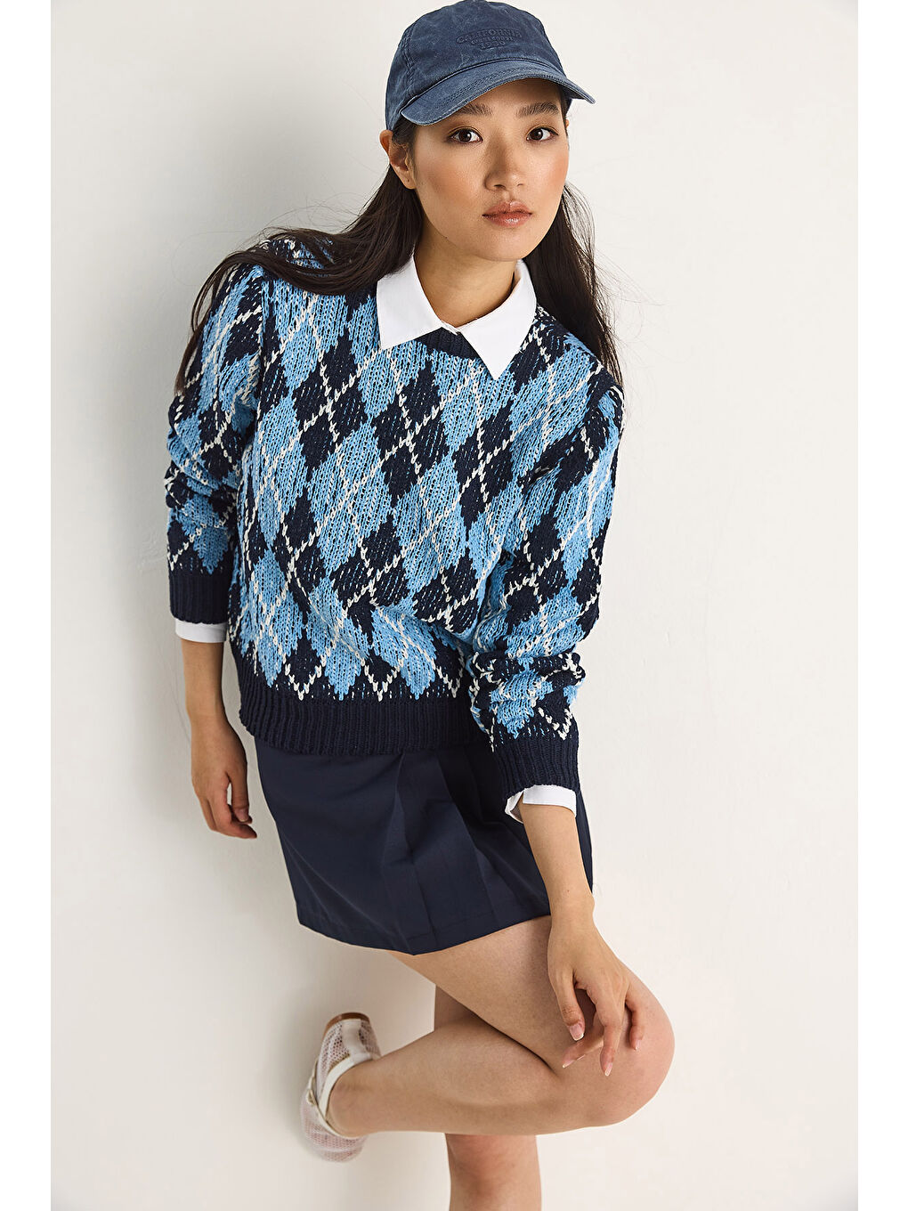 Lacivert Kadın Baklavalı Kazak-1