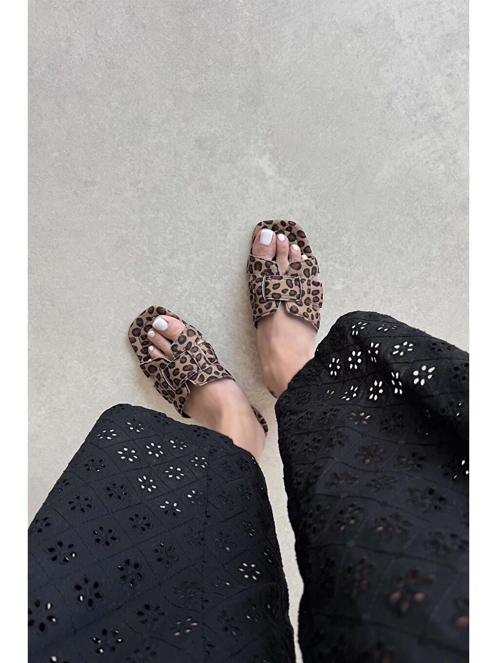 Kahverengi Huxx  Kadın Tek Bant  Günlük Deri Terlik Leopar-1