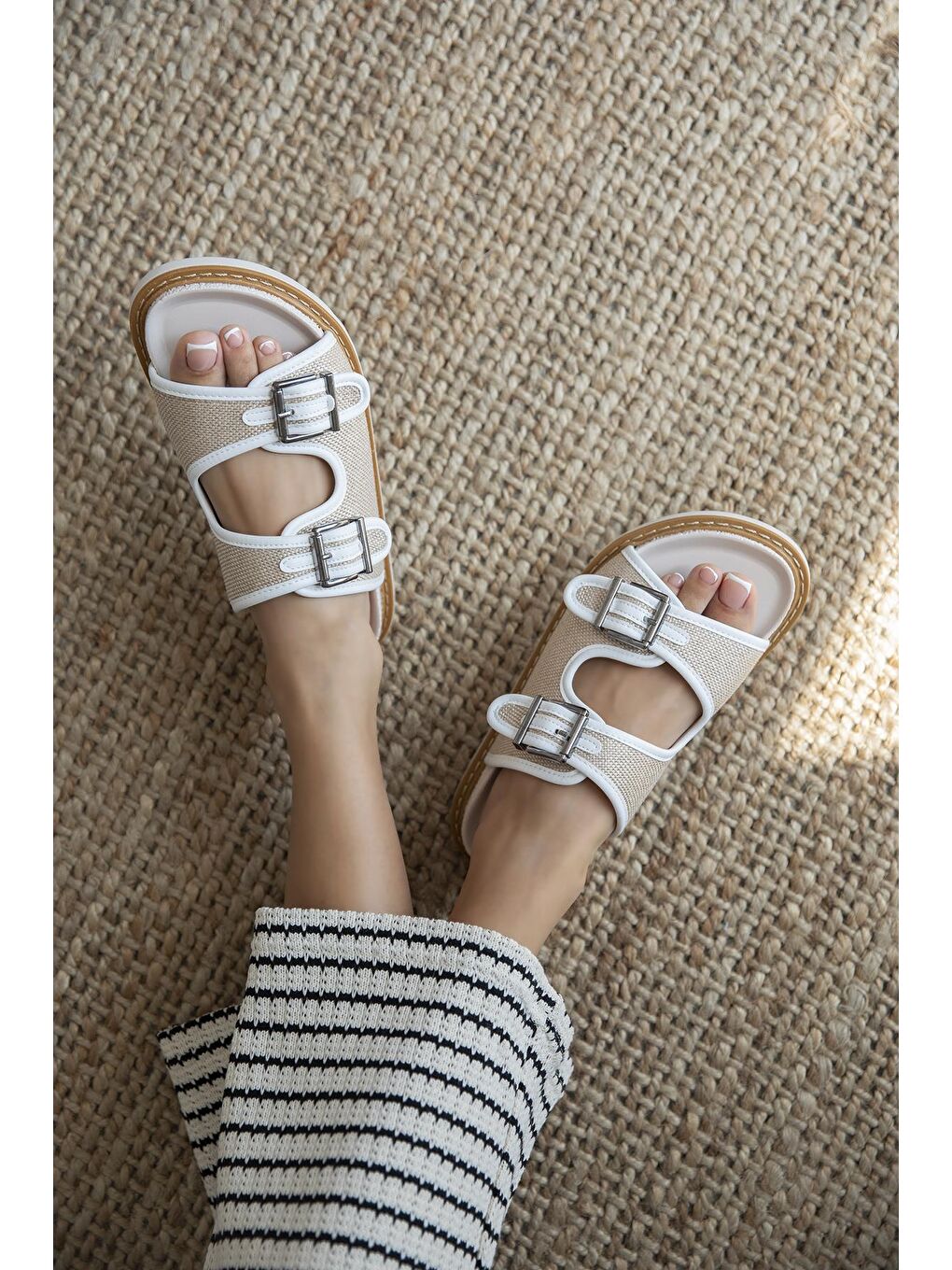 Moss Kadın Hasır Detay  Günlük Deri Terlik Beyaz-0