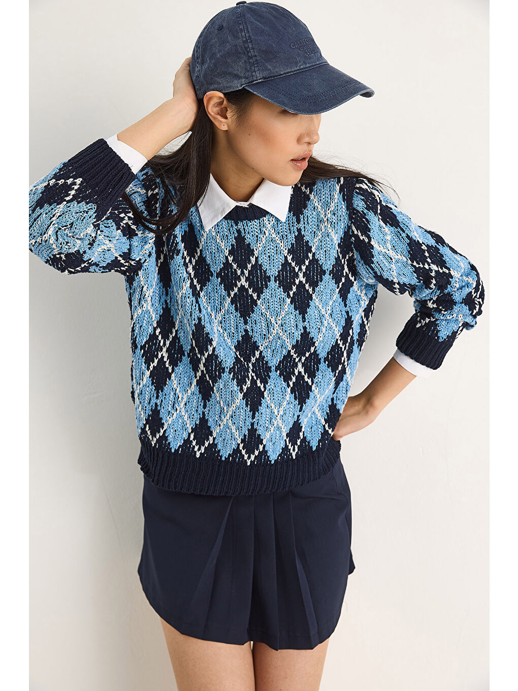 Lacivert Kadın Baklavalı Kazak-3