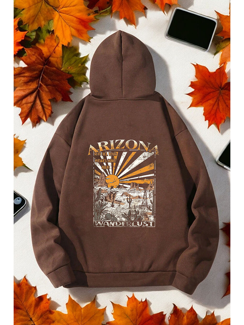 uyguntarz Açık Kahverengi Arizona Baskılı Unisex Oversize Sweatshirt - 1