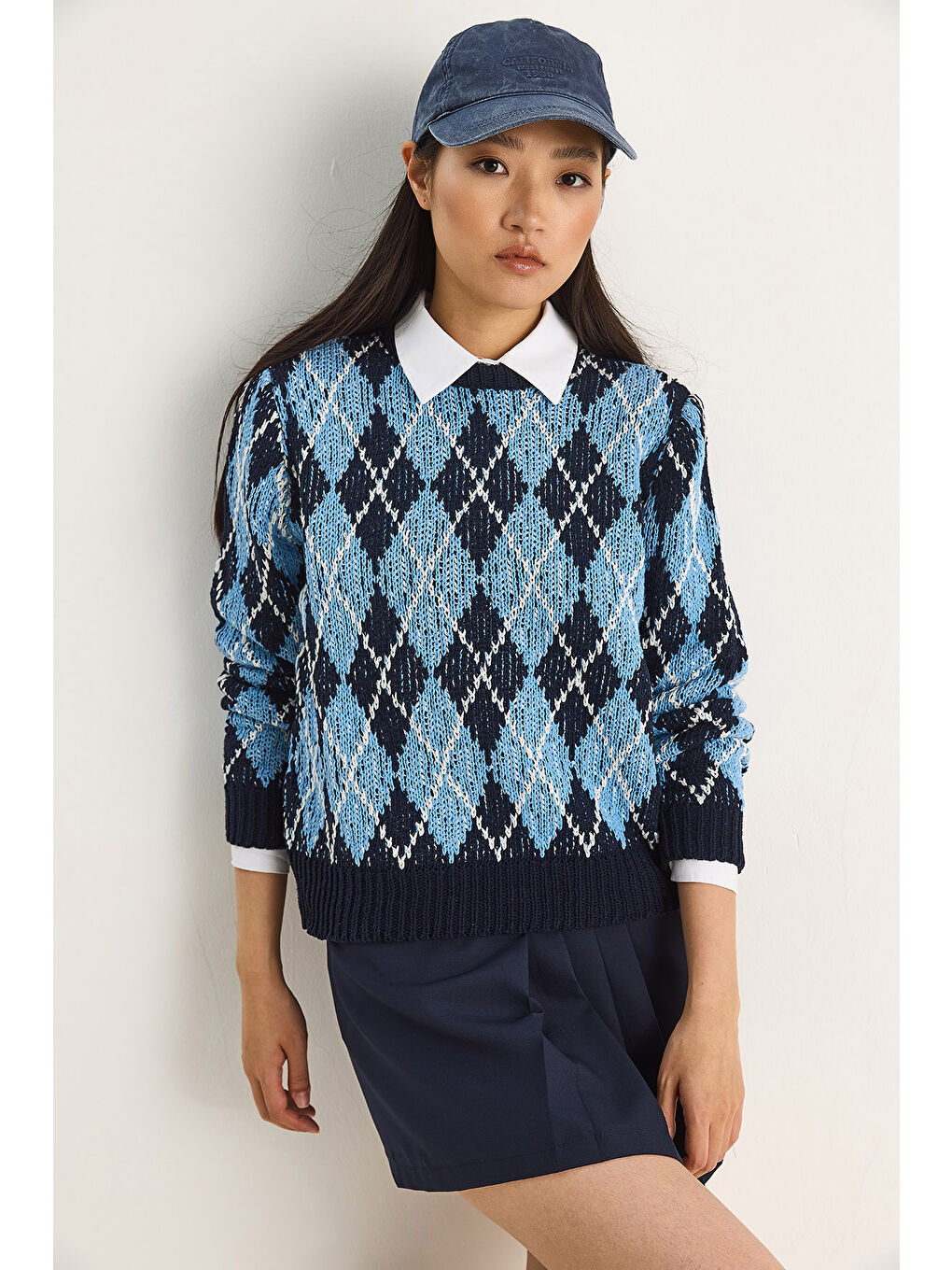 Lacivert Kadın Baklavalı Kazak-5