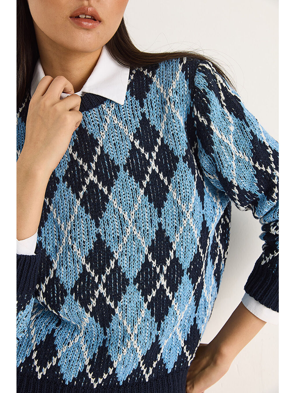 Lacivert Kadın Baklavalı Kazak-6