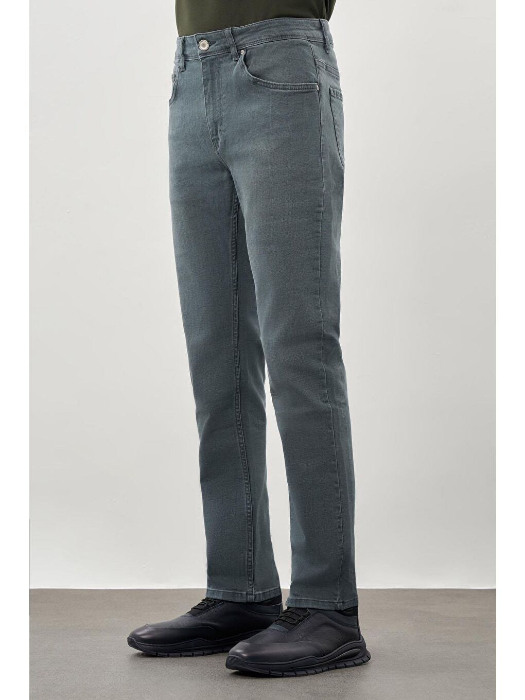 Turkuaz Su Yeşili Düz Gabardin Pamuklu 5 Cep Slim Fit Casual Denim Jean Pantolon 1023245158-2