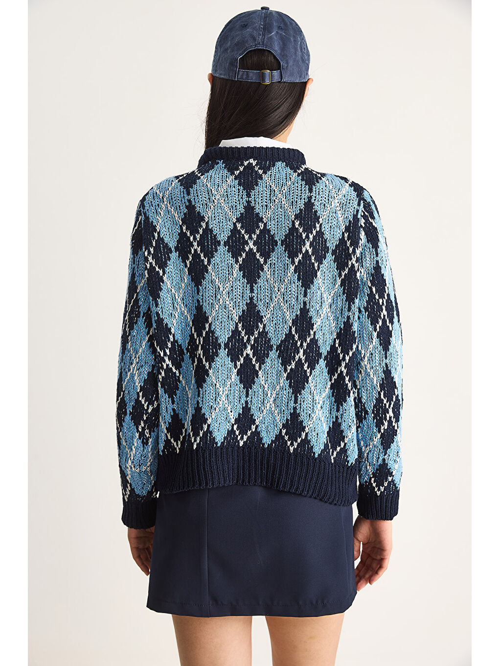 Lacivert Kadın Baklavalı Kazak-7