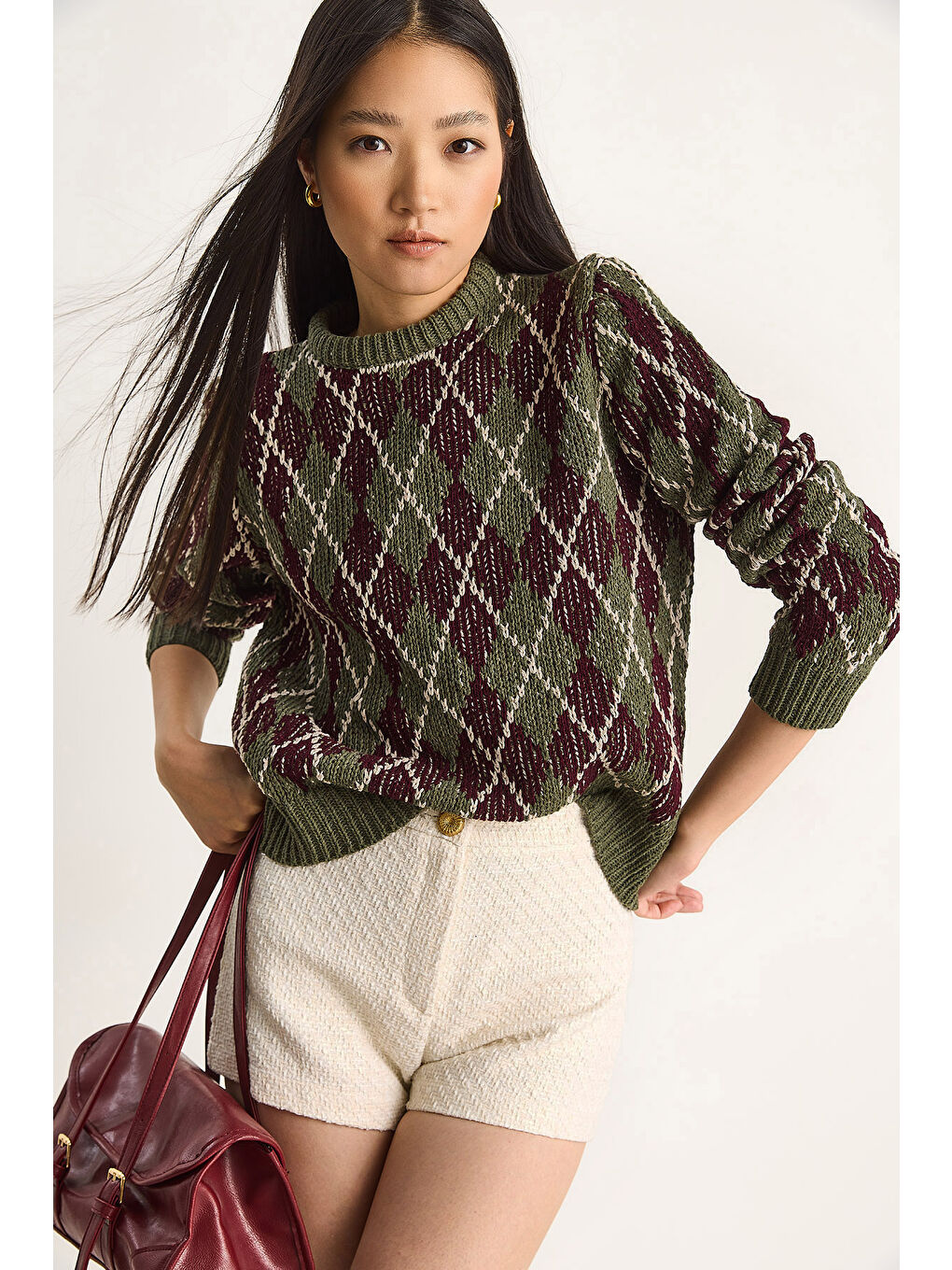 Haki Kadın Baklavalı Kazak