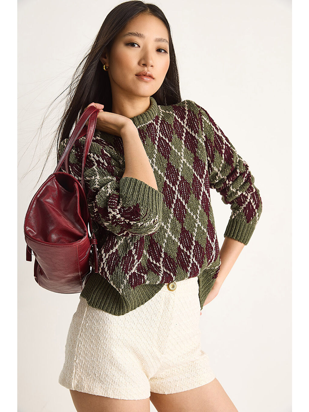 Haki Kadın Baklavalı Kazak-1