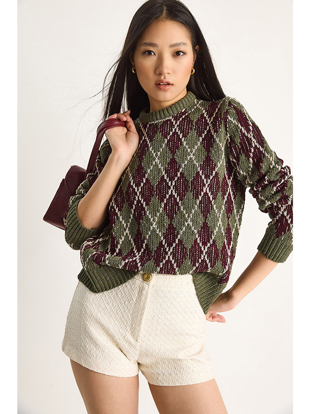 Haki Kadın Baklavalı Kazak-2