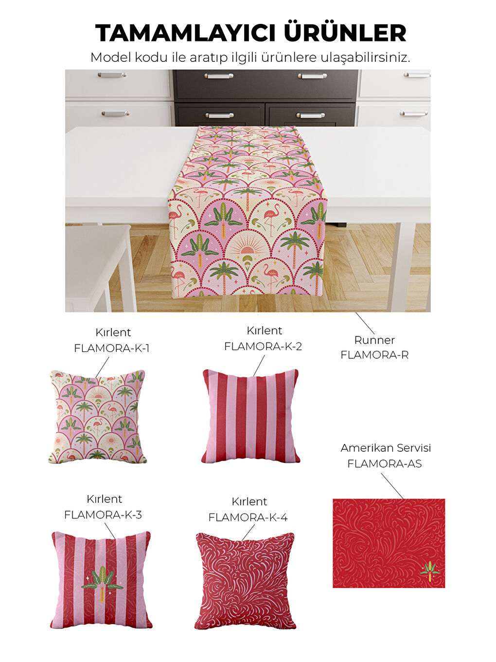 Flamora Tropikal Palmiye Flamingo Desen Turna Temalı 4'lü Dekoratif Kırlent Kılıf Seti Pembe-Kırmızı-2