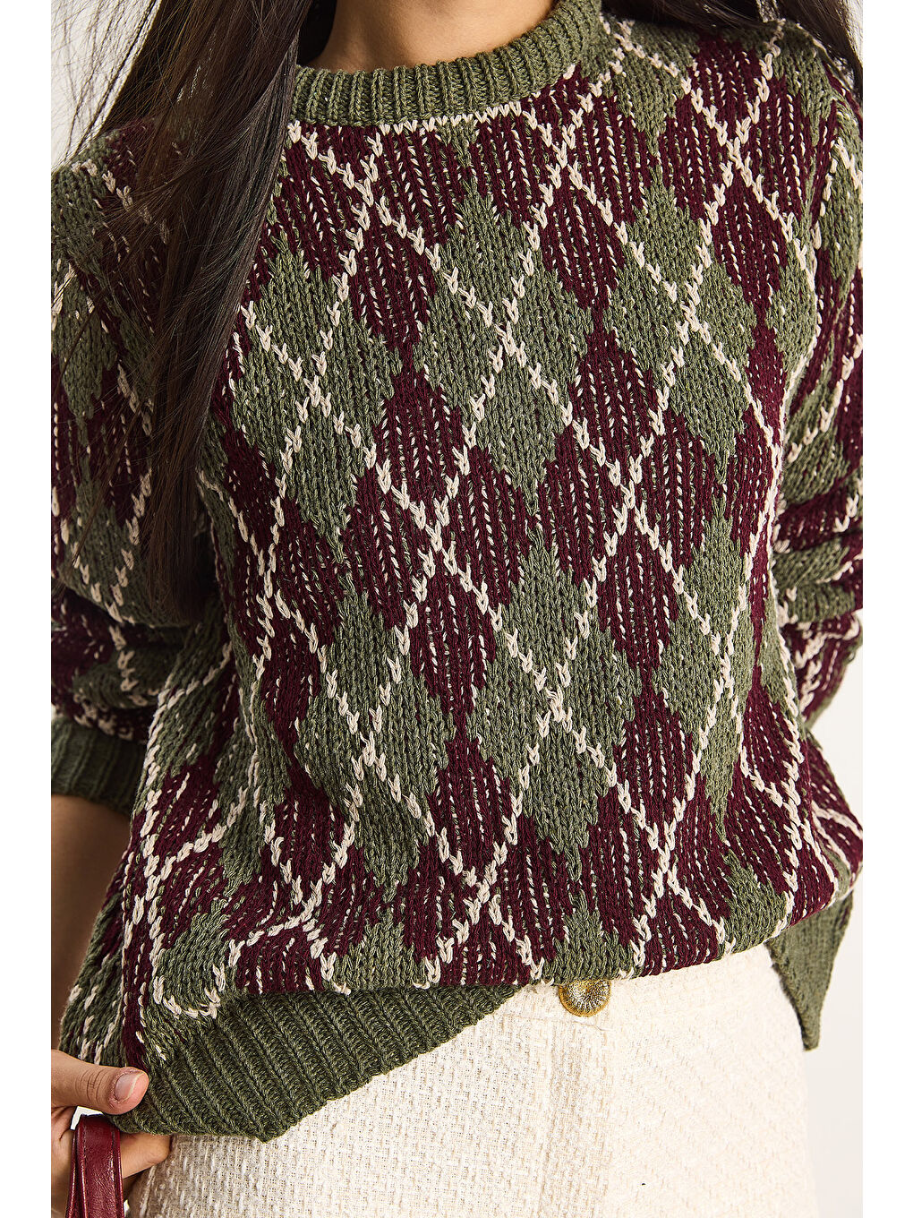 Haki Kadın Baklavalı Kazak-6