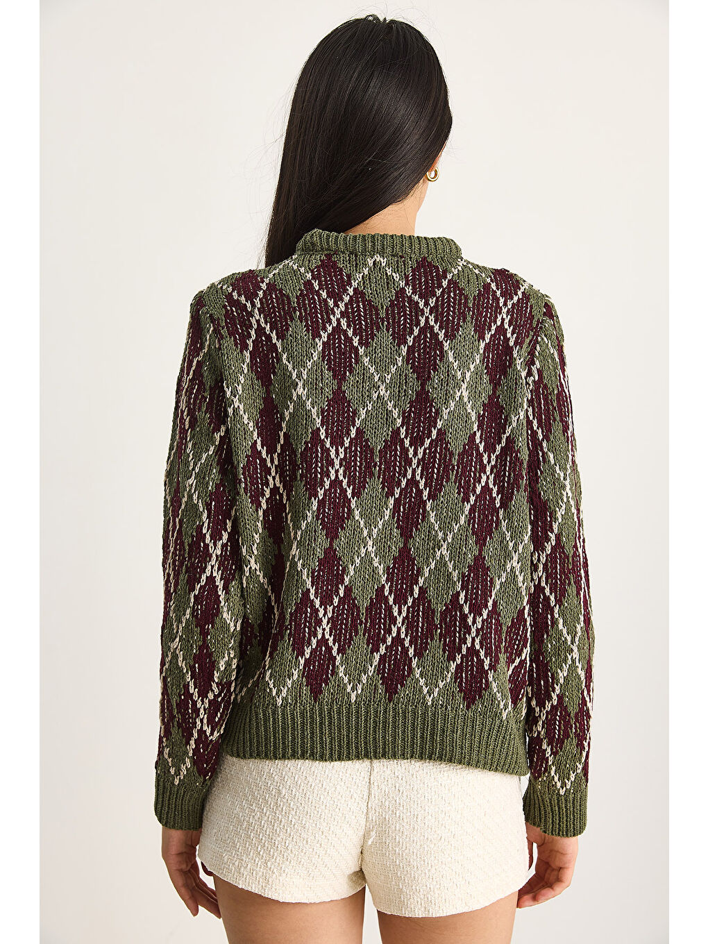 Haki Kadın Baklavalı Kazak-7