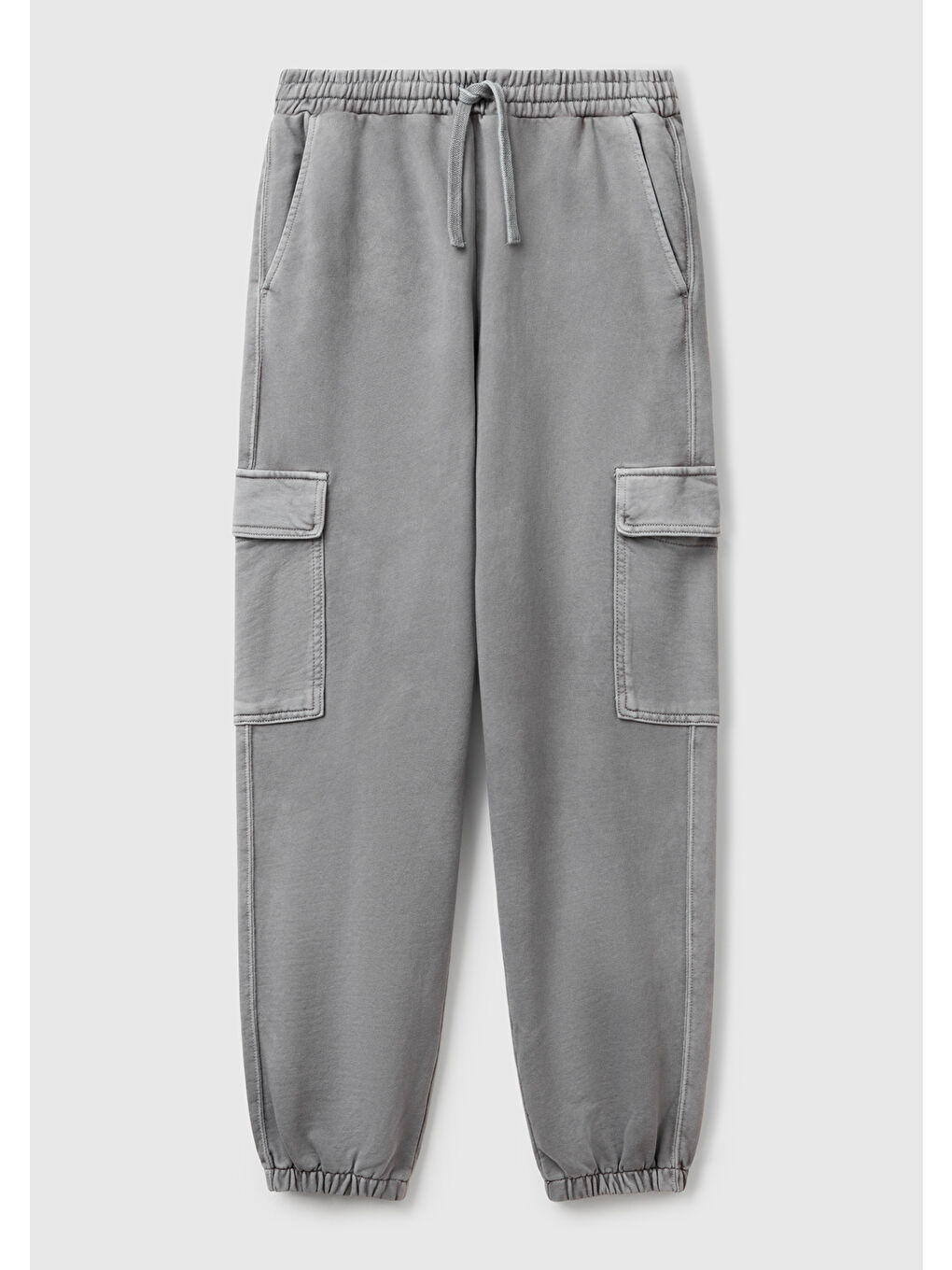 Kadın Antrasit %100 Pamuk Beli İpli Relax Fit Kargo Eşofman Altı-1